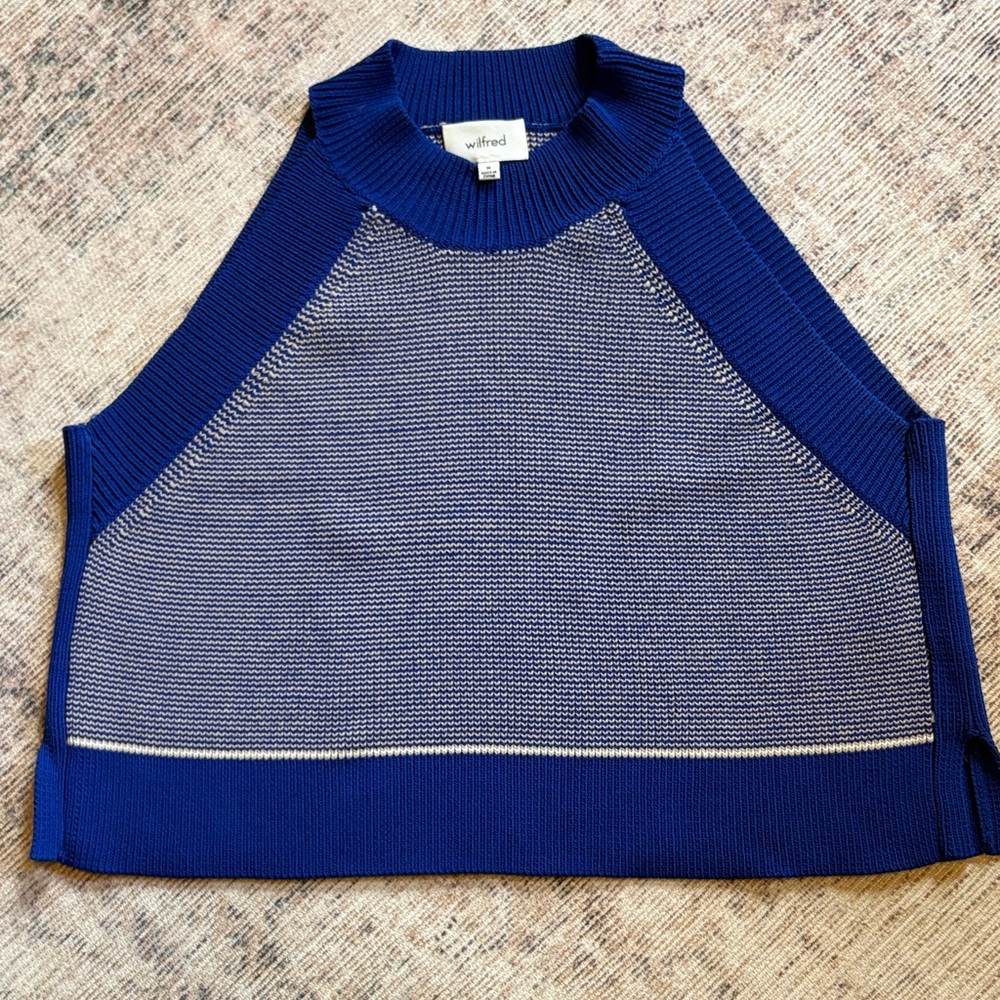 Wilfred Royal Blue and Tan Woven Sleeveless Top